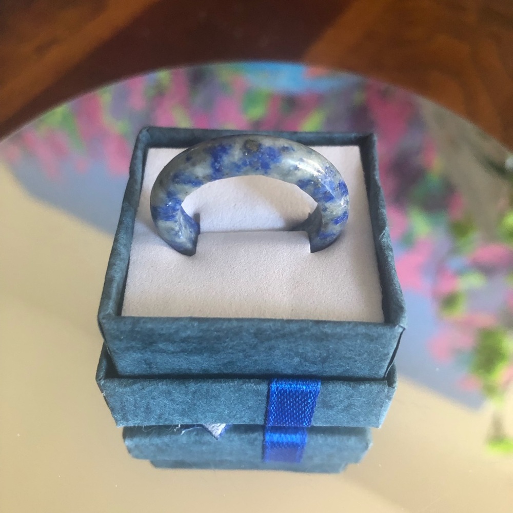 Handcrafted genuine sodalite stone band ring 9.5